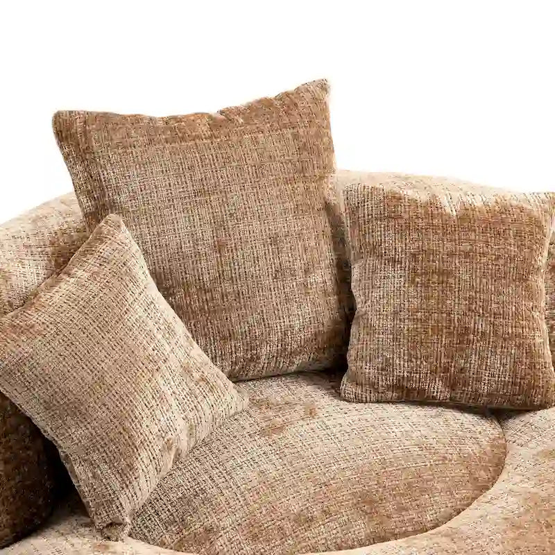 Fauteuil d'appoint rond surdimensionné avec haut dossier enveloppant, revêtement en chenille et 3 coussins