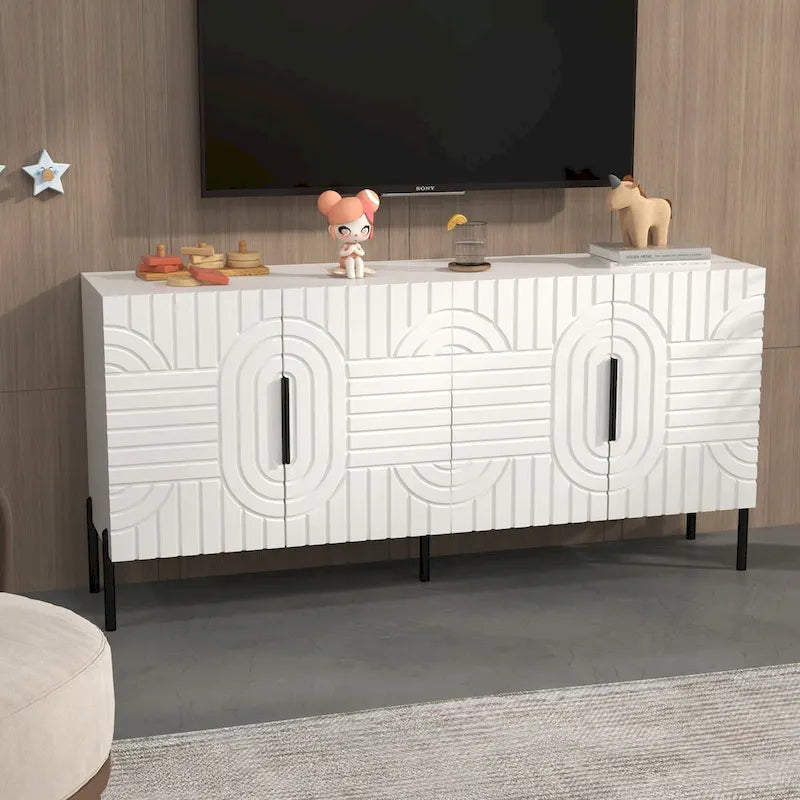 Meuble TV blanc Chic Elegance 63 pouces – Convient aux téléviseurs jusqu'à 65 pouces – 63 pouces de largeur