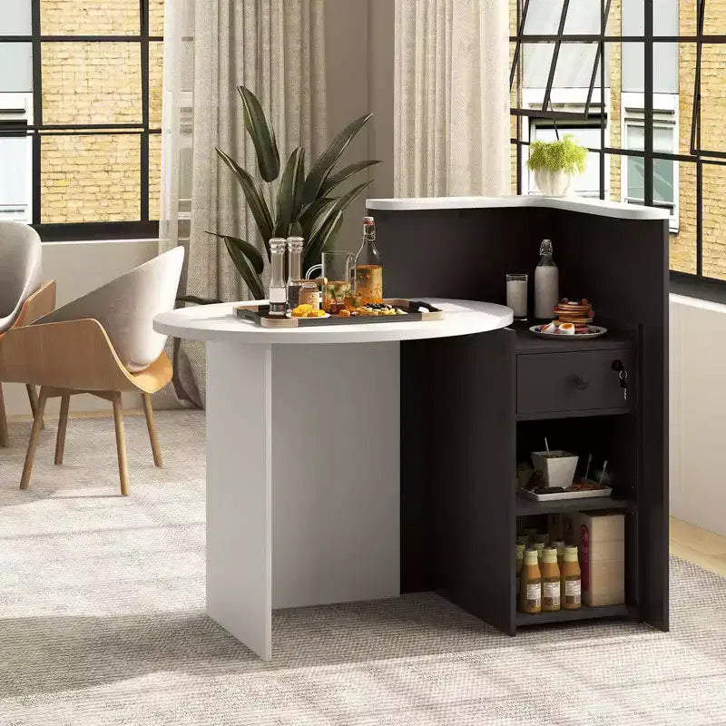 Costway Comptoir de Réception Bureau de Caisse avec Étagère Ouverte et Tiroir Verrouillable Blanc/Marron/Noir