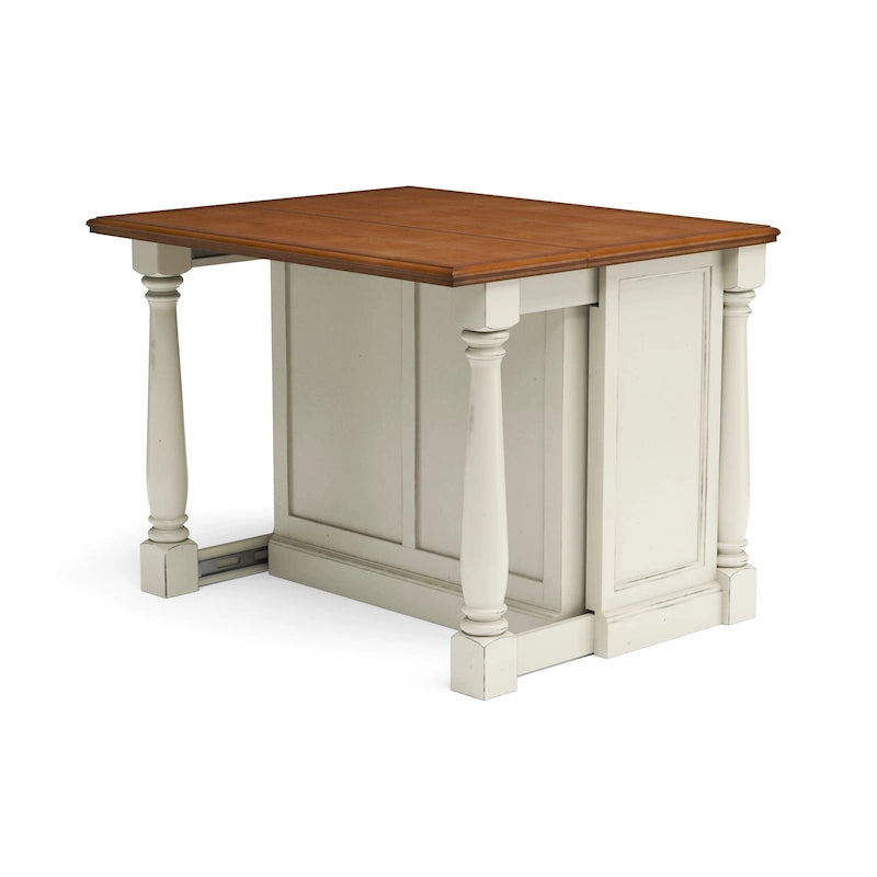 Ensemble îlot de cuisine 3 pièces Homestyles Monarch en bois blanc cassé avec plateau en bois à abattant - 48 x 25 x 36