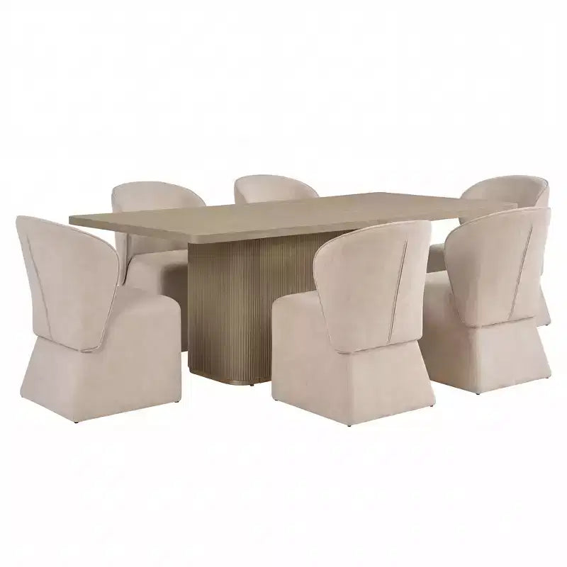 Ensemble de salle à manger Yutthana Modern 7 pièces en bois et métal avec chaises rembourrées