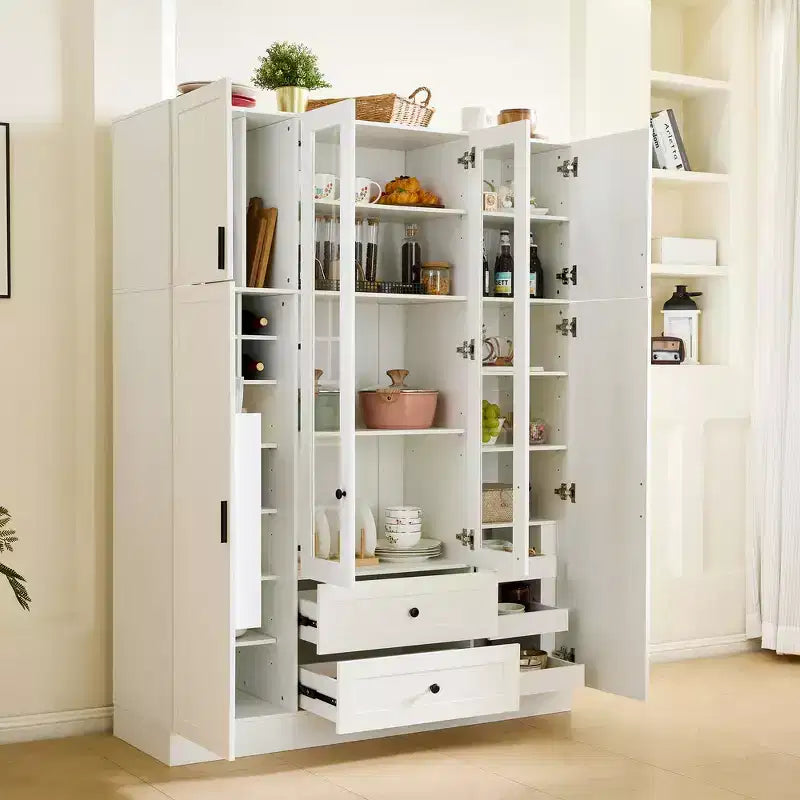 Armoire de rangement de cuisine sur pied Whisen 71H, grand buffet de salle à manger avec 6 portes et étagères réglables