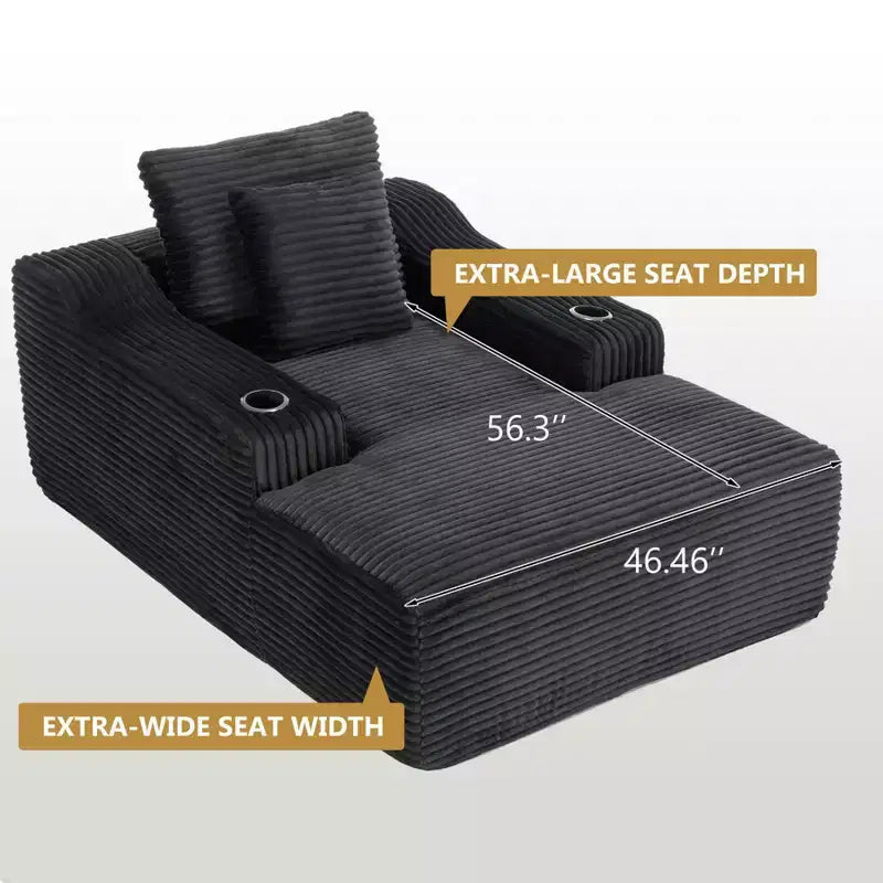 Chaise longue de 170 cm, canapé-lit d'intérieur avec 2 coussins, canapé monoplace sans structure pour salon, aucun assemblage requis
