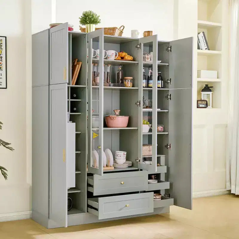 Armoire de rangement de cuisine sur pied Whisen 71H, grand buffet de salle à manger avec 6 portes et étagères réglables