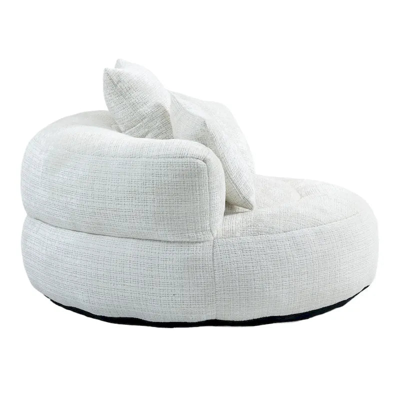 Fauteuil d'appoint rond surdimensionné avec haut dossier enveloppant, revêtement en chenille et 3 coussins