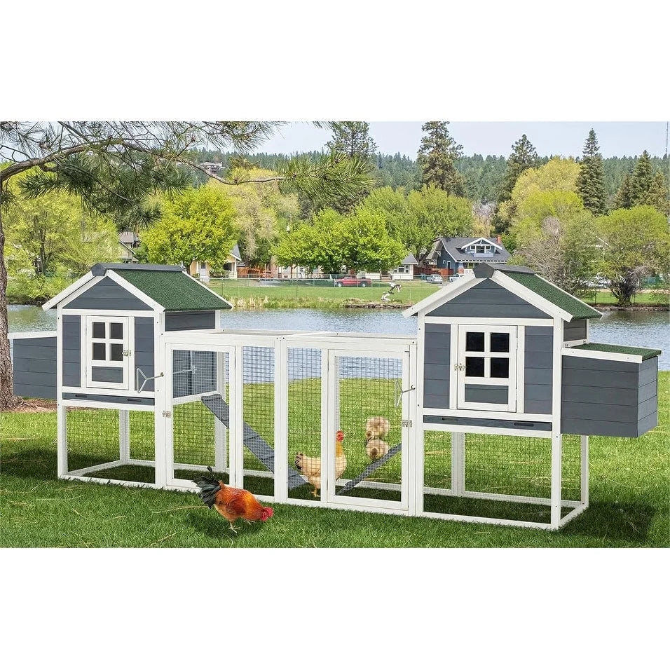 AECOJOY 144 Grand poulailler avec enclos, clapier en bois, cage pour volaille
