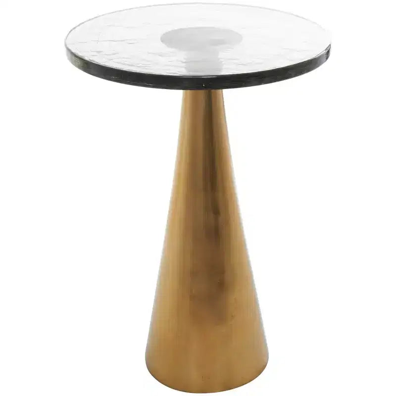 Table d'appoint cône géométrique en aluminium avec plateau en verre texturé 24 po