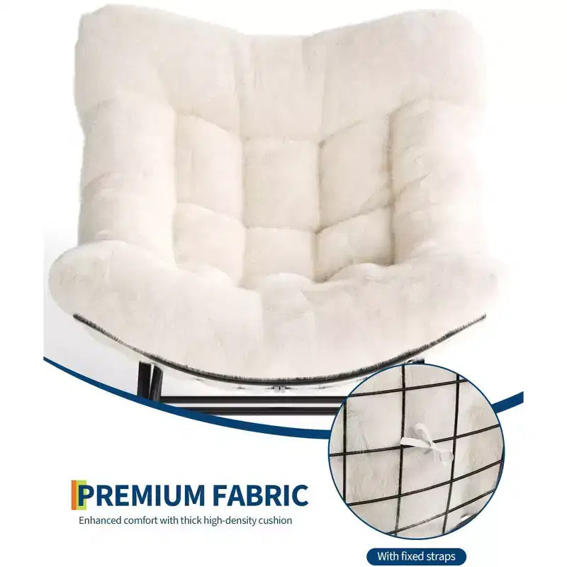 Fauteuil à bascule Papasan surdimensionné avec ottoman et coussin en peluche moelleux, chaise longue avec repose-pieds et cadre en métal robuste, Rocker Egg pour salon