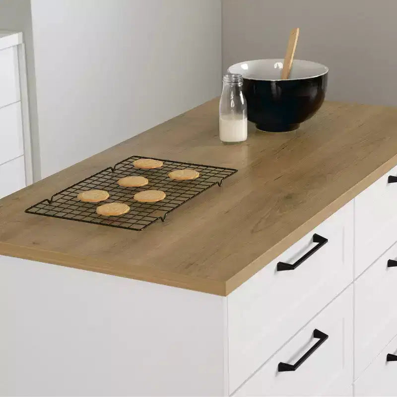 Îlot de cuisine à 6 tiroirs – Style champêtre, blanc et érable muscade, 47,25 po L
