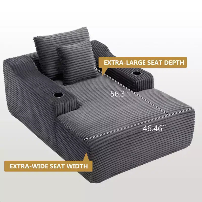 Chaise longue de 170 cm, canapé-lit d'intérieur avec 2 coussins, canapé monoplace sans structure pour salon, aucun assemblage requis