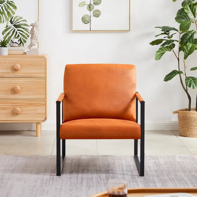 Fauteuil d'appoint moderne en similicuir avec dossier capitonné et pieds en métal