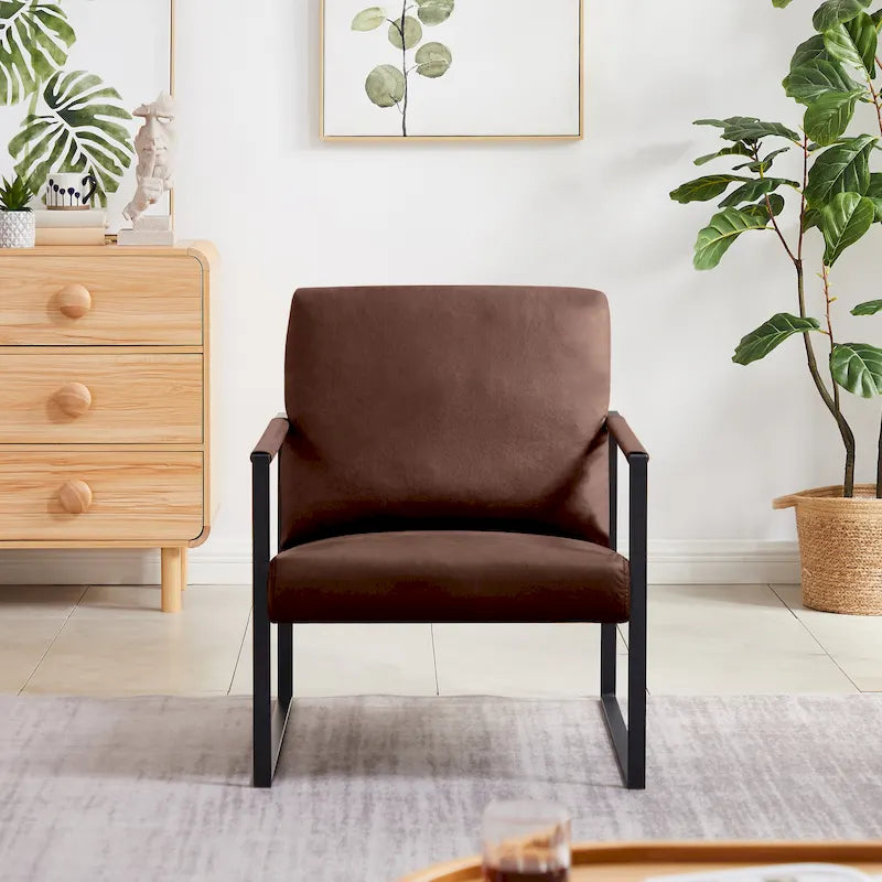 Fauteuil d'appoint moderne en similicuir avec dossier capitonné et pieds en métal
