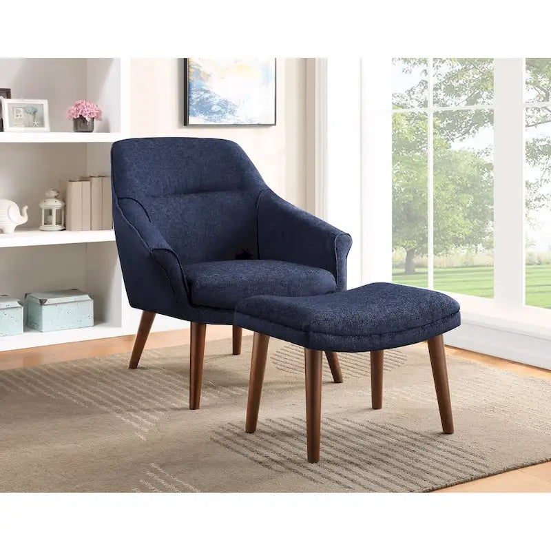 Ensemble fauteuil d'appoint dossier haut et ottoman style Mid-Century Modern