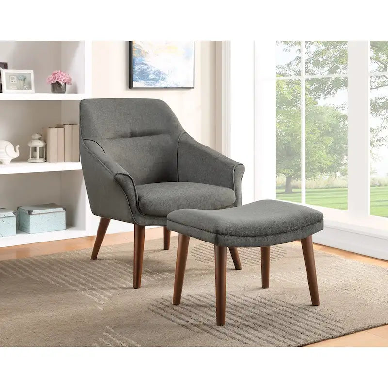 Ensemble fauteuil d'appoint dossier haut et ottoman style Mid-Century Modern