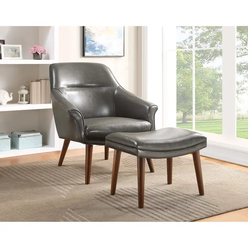 Ensemble fauteuil d'appoint dossier haut et ottoman style Mid-Century Modern