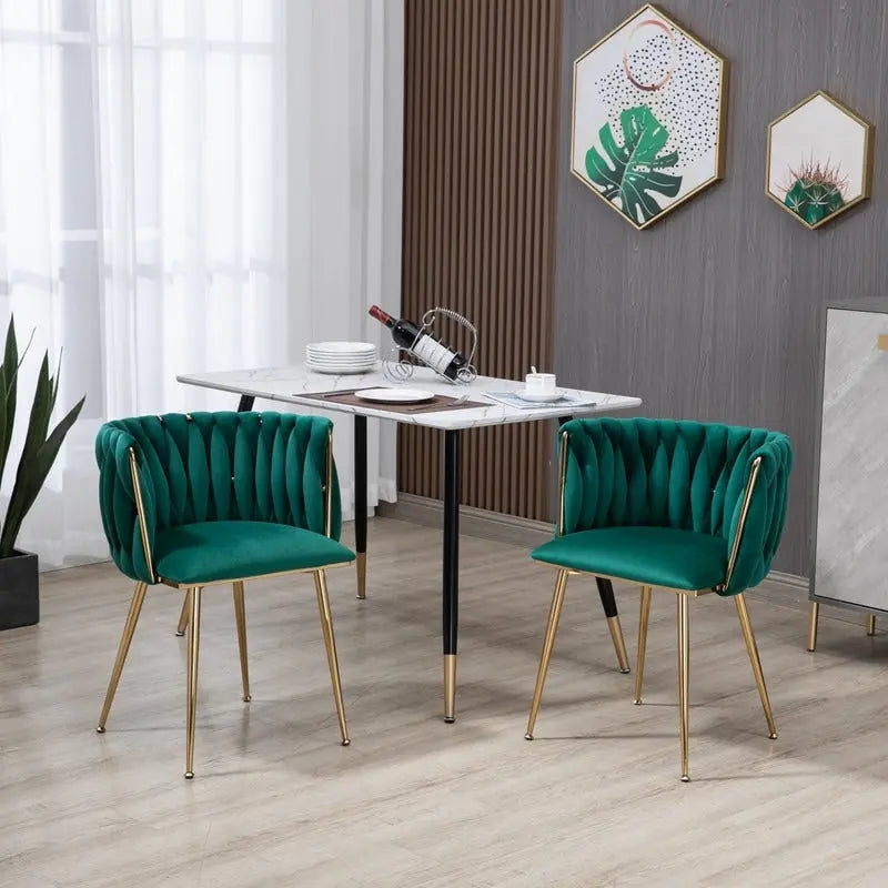 Lot de 2 chaises de salle à manger Modern Glam en velours avec cadre en métal doré