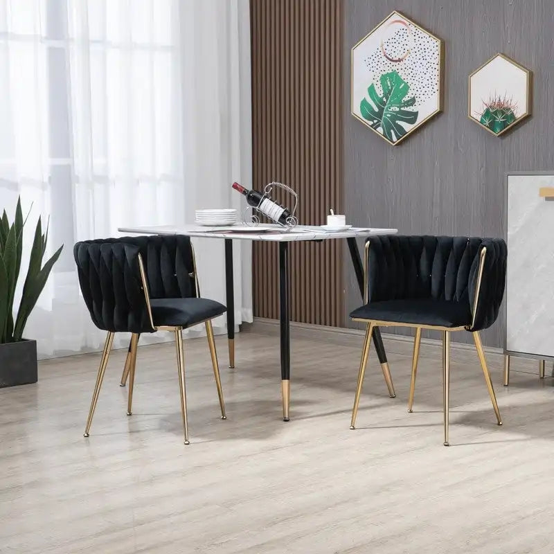 Lot de 2 chaises de salle à manger Modern Glam en velours avec cadre en métal doré
