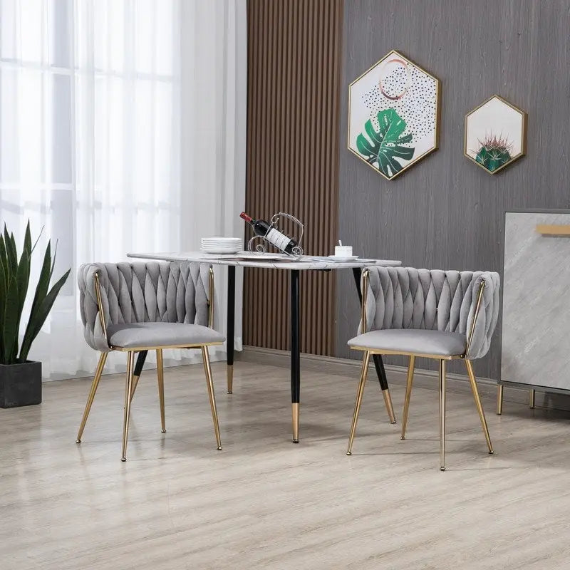 Lot de 2 chaises de salle à manger Modern Glam en velours avec cadre en métal doré