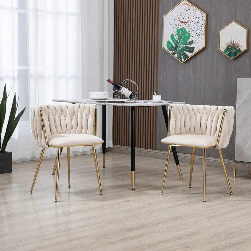 Lot de 2 chaises de salle à manger Modern Glam en velours avec cadre en métal doré