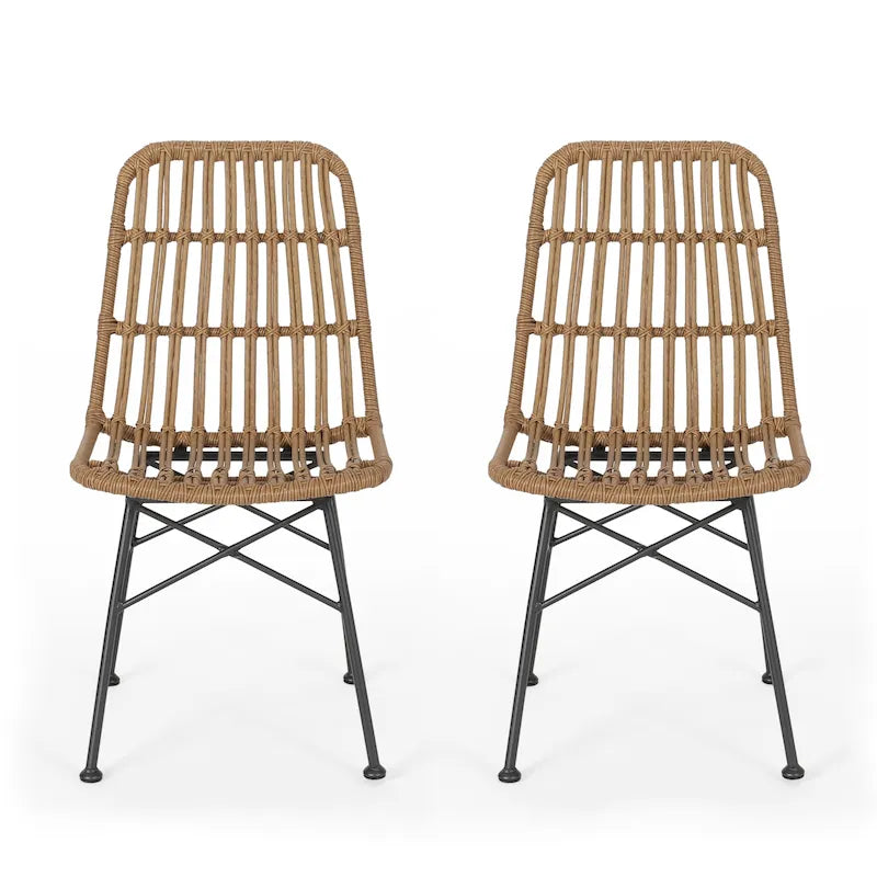 Chaises de salle à manger en osier (lot de 2), style bohème avec cadre en fer