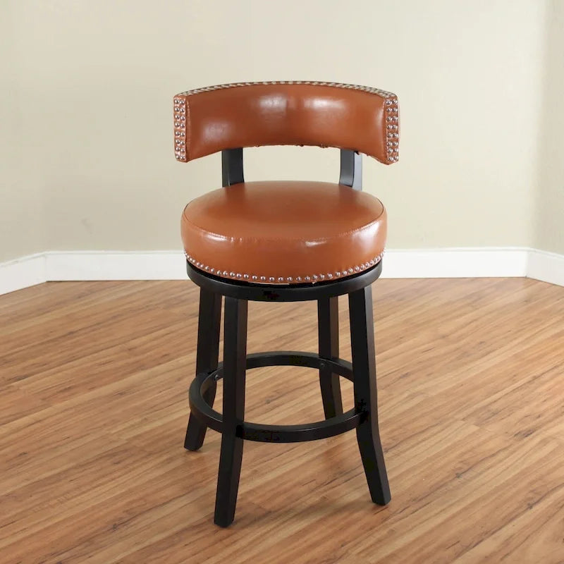 Tabouret de comptoir pivotant en bois, revêtement en similicuir