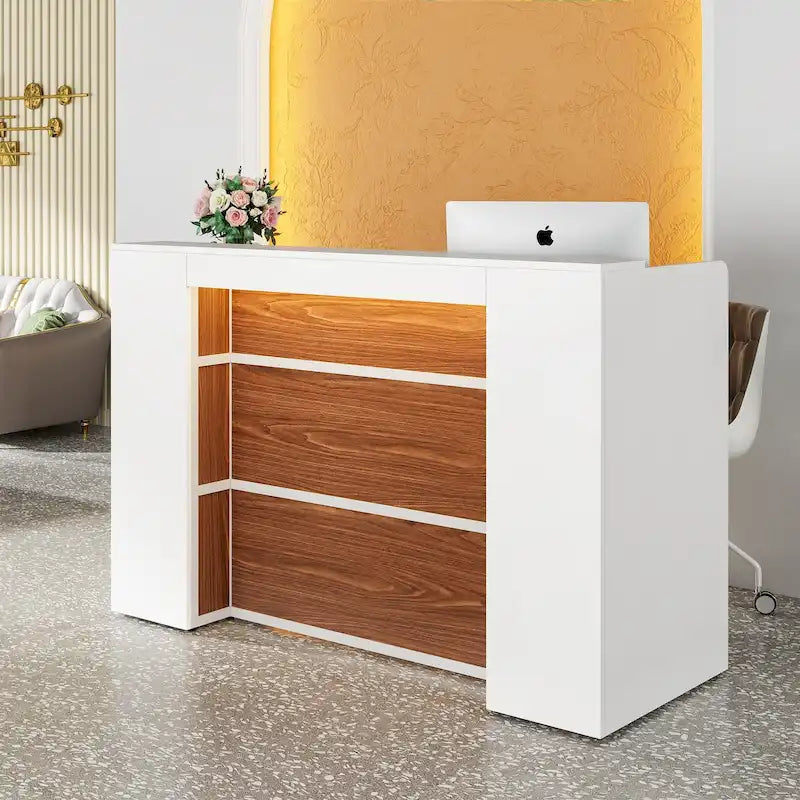 63-Inch LED Reception Desk with Privacy Panels Modern Office Counter