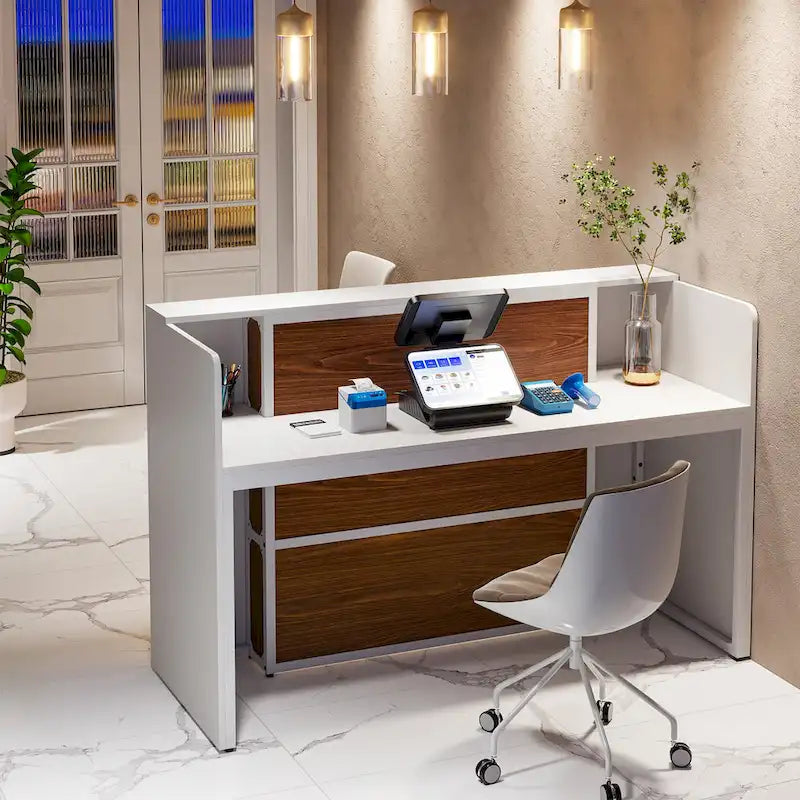 63-Inch LED Reception Desk with Privacy Panels Modern Office Counter