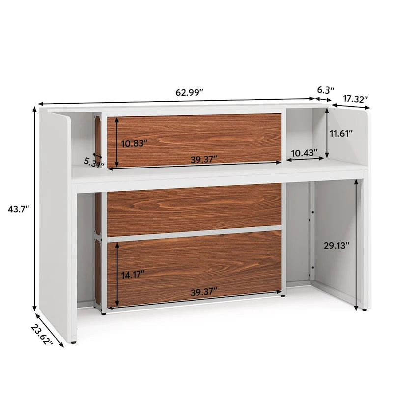 63-Inch LED Reception Desk with Privacy Panels Modern Office Counter