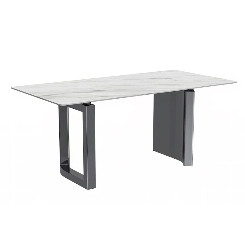 Table à manger rectangulaire moderne avec plateau en pierre frittée ou en verre