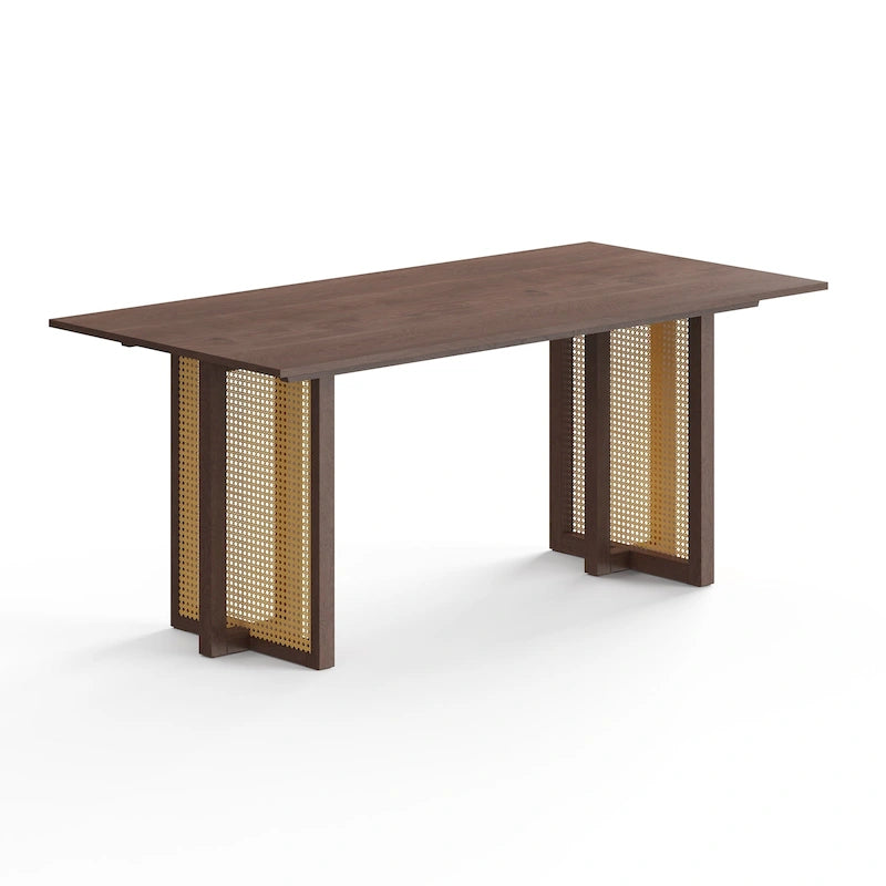Table à manger rectangulaire Mid-Century Modern avec piètement en rotin