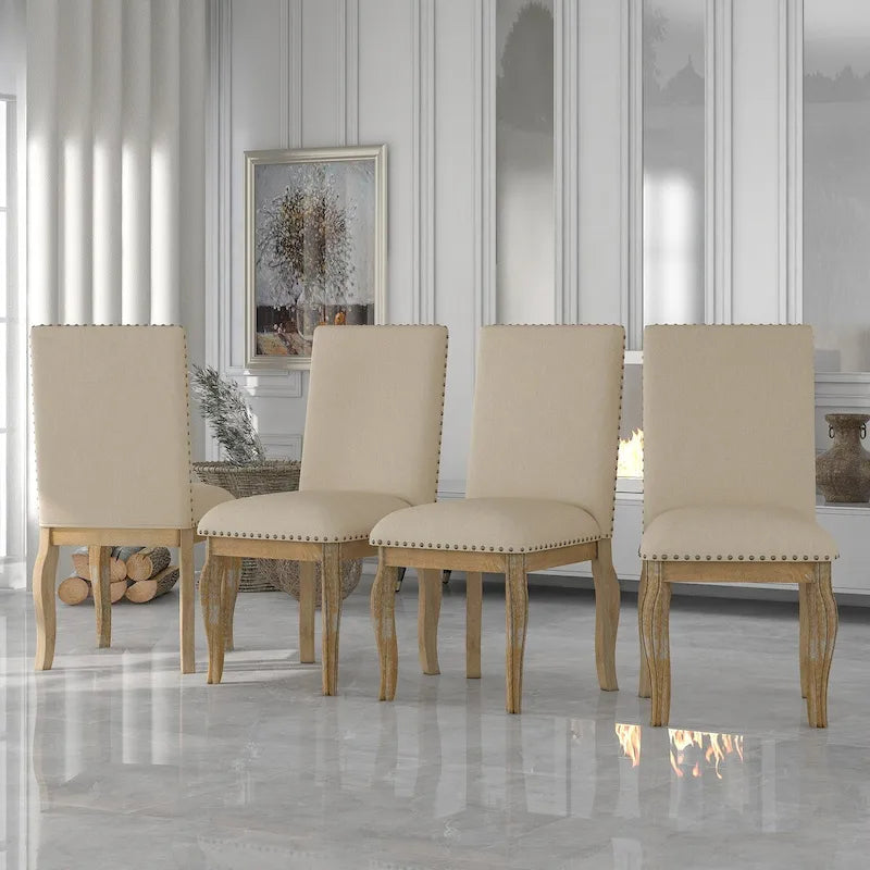 Lot de 4 chaises de salle à manger en bois rembourrées avec garniture cloutée