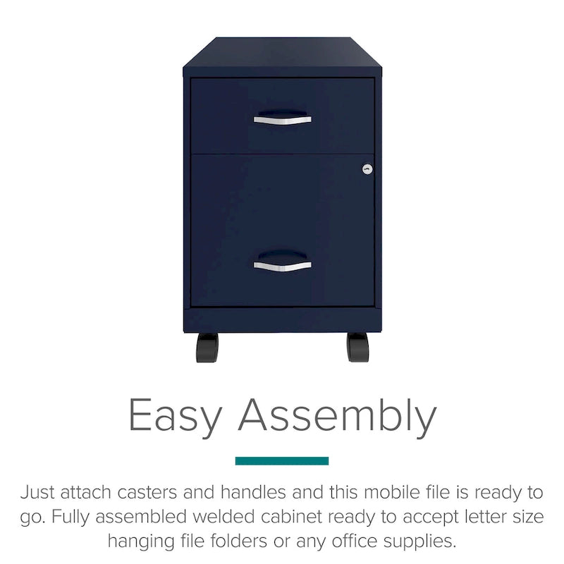 18" Deep 2-Drawer Letter-Width Mobile Vertical File Cabinet with Accessory Drawer