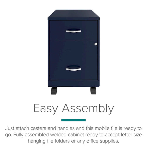 18" Deep 2-Drawer Letter-Width Mobile Vertical File Cabinet with Accessory Drawer