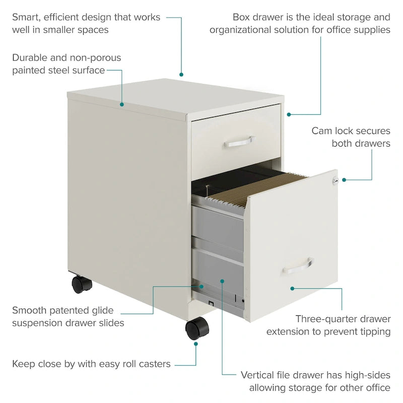 18" Deep 2-Drawer Letter-Width Mobile Vertical File Cabinet with Accessory Drawer