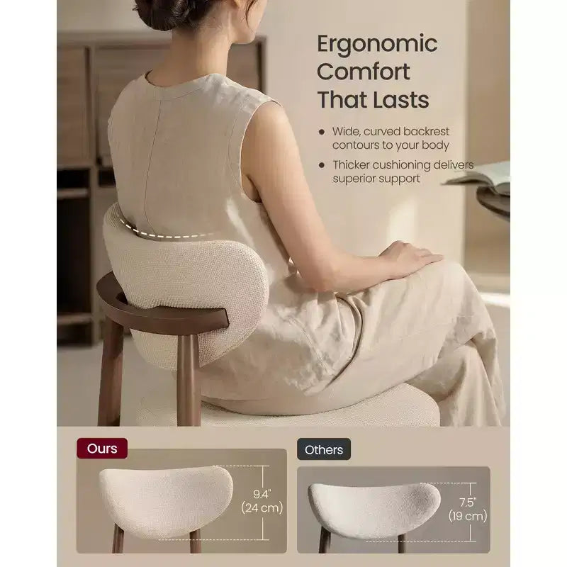 VASAGLE Tabourets de Bar en Bois, Lot de 2, Tabourets de Comptoir Rembourrés avec Pieds en Bois Massif, Dossier Ergonomique, Tissu Aspect Lin, Cappuccino