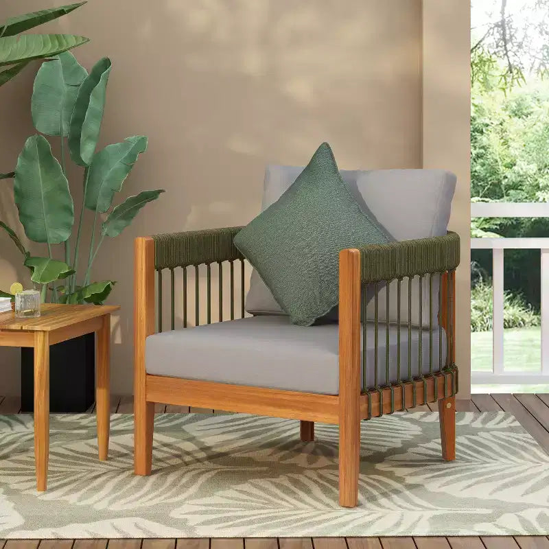 Christopher Knight Home Fauteuil club de patio Clifton en acacia rustique et corde, rembourré avec dossier incurvé