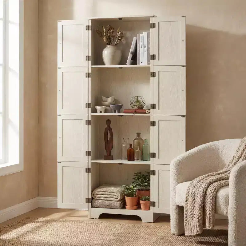 Armoire de rangement haute autoportante blanche 72,4 po – 8 portes et 4 étagères