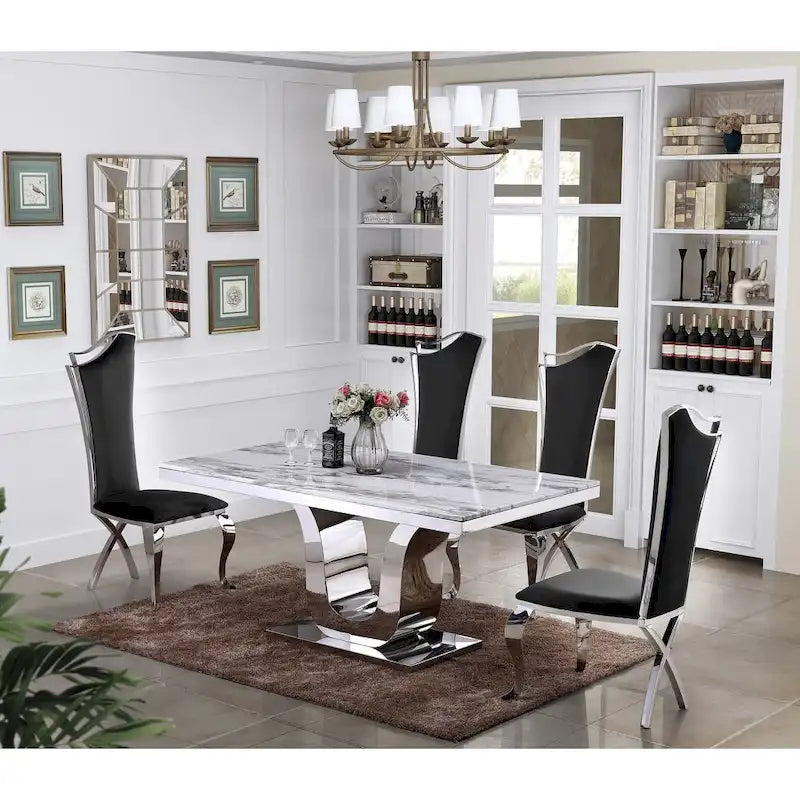 Ensemble de salle à manger 5 pièces en marbre véritable blanc Luxe, meubles de la meilleure qualité