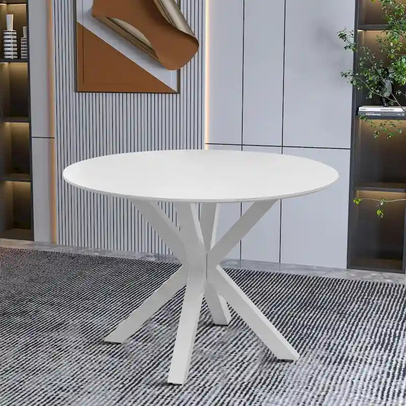 Table de salle à manger ronde minimaliste moderne avec plateau en MDF et pieds en métal