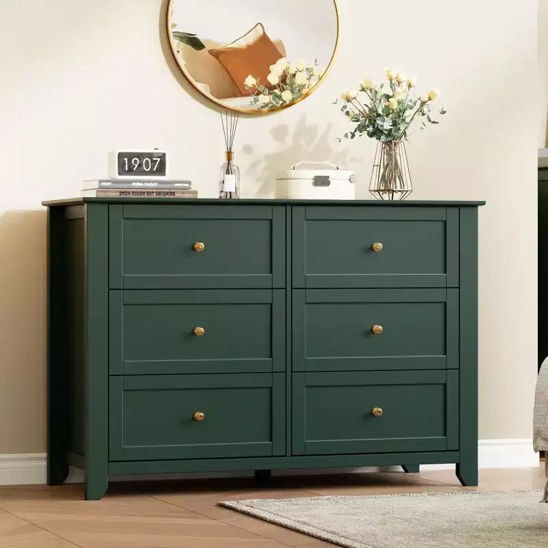 Commode à 6 tiroirs pour chambre à coucher, grande commode avec tiroirs profonds et poignées en métal, commodes modernes en bois pour entrée, couloir
